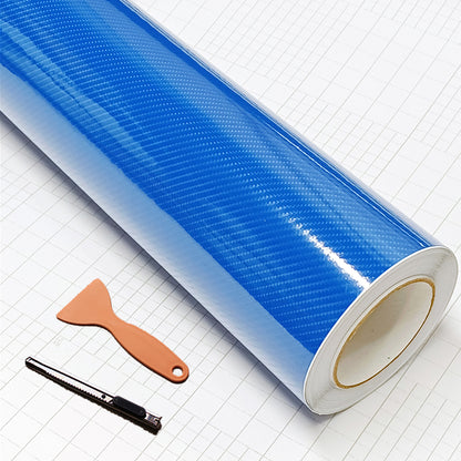 DIYAH 6D High Gloss Blue Carbon Fiber Vinyl Wrap Film, Bubble-Free + Tools