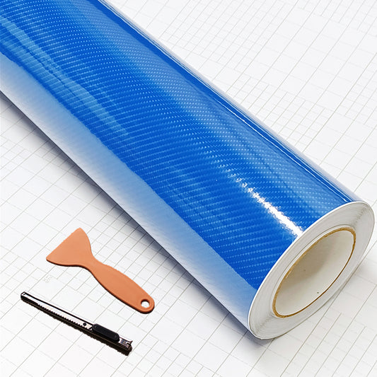 DIYAH 6D High Gloss Blue Carbon Fiber Vinyl Wrap Film, Bubble-Free + Tools