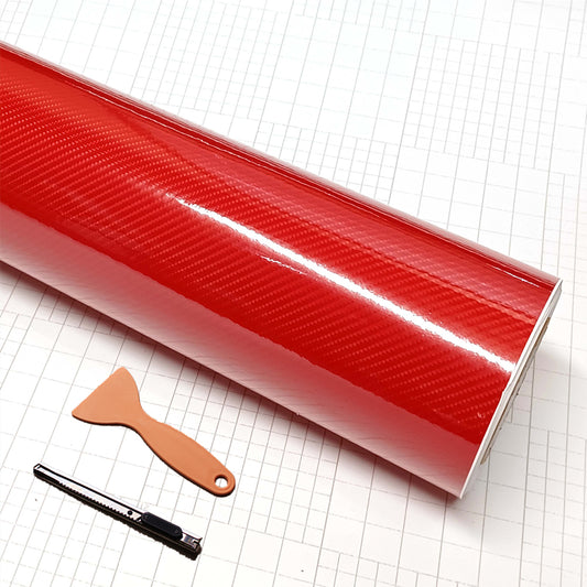 DIYAH 6D High Gloss Red Carbon Fiber Vinyl Wrap Film, Bubble-Free + Tools