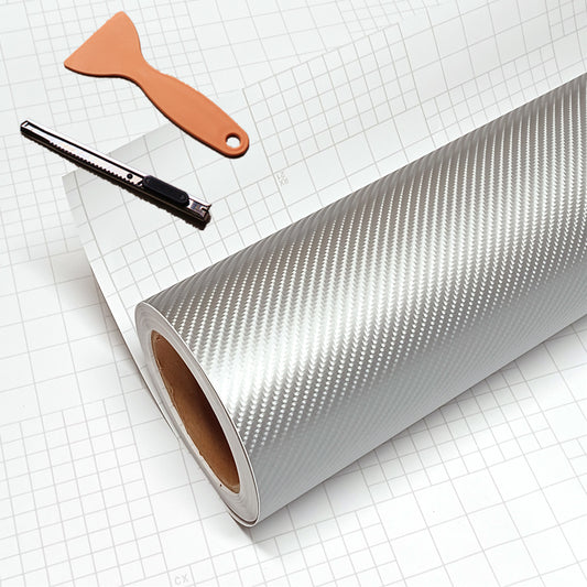 DIYAH 4D Silver Carbon Fiber Vinyl Wrap – Air Release Bubble-Free Film Roll + Free Hand Tool