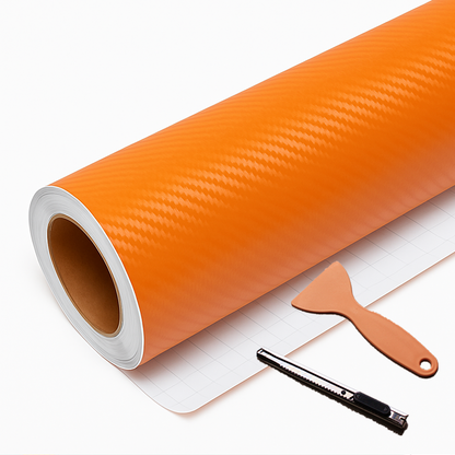 DIYAH 3D Orange Carbon Fiber Vinyl Wrap – Twill Weave Film Roll + Free Hand Tool