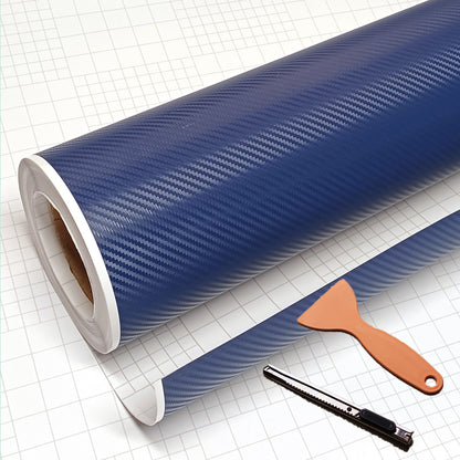 DIYAH 3D Blue Carbon Fiber Vinyl Wrap – Twill Weave Film Roll + Free Hand Tool