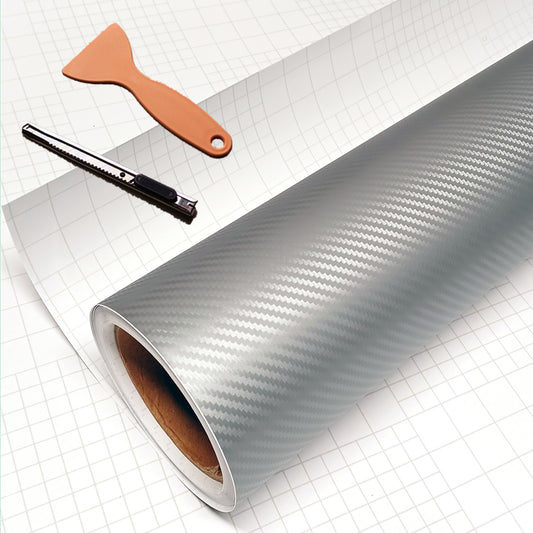 DIYAH 3D Silver Carbon Fiber Vinyl Wrap – Twill Weave Film Roll + Free Hand Tool