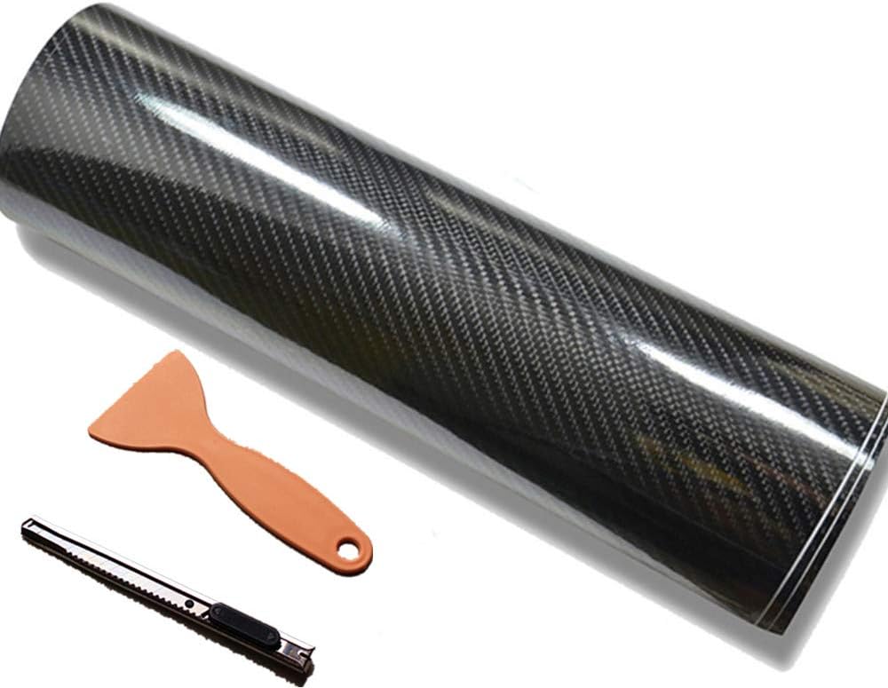DIYAH 6D High Gloss Black Carbon Fiber Vinyl Wrap Film, Bubble-Free + Tools