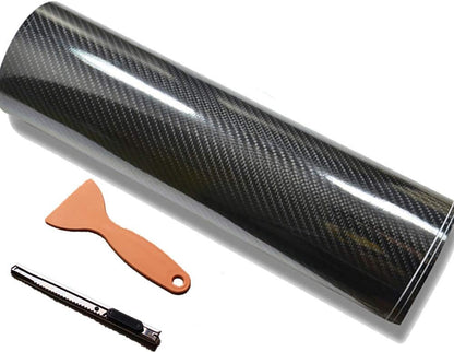 DIYAH 6D High Gloss Black Carbon Fiber Vinyl Wrap Film, Bubble-Free + Tools