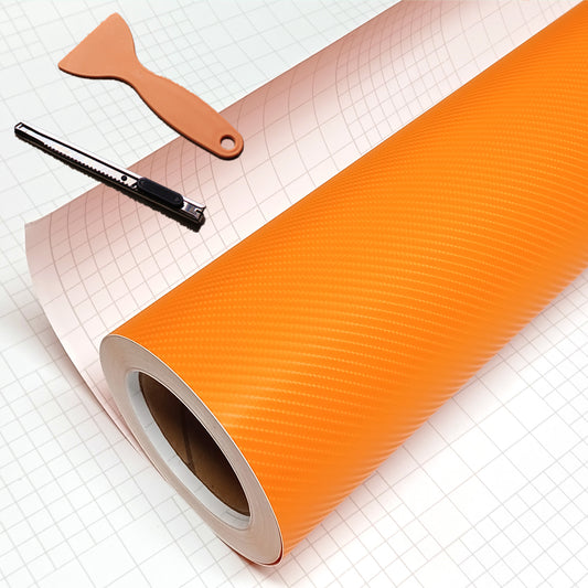 DIYAH 4D Orange Carbon Fiber Vinyl Wrap – Air Release Bubble-Free Film Roll + Free Hand Tool