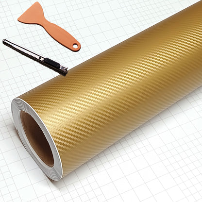 DIYAH 3D Golden Carbon Fiber Vinyl Wrap – Twill Weave Film Roll + Free Hand Tool