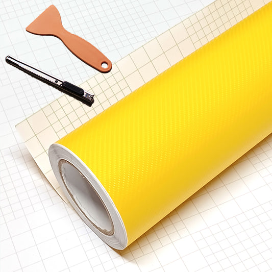 DIYAH 4D Yellow Carbon Fiber Vinyl Wrap – Air Release Bubble-Free Film Roll + Free Hand Tool
