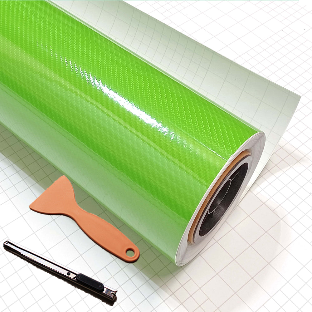 DIYAH 6D High Gloss Green Carbon Fiber Vinyl Wrap Film, Bubble-Free + Tools