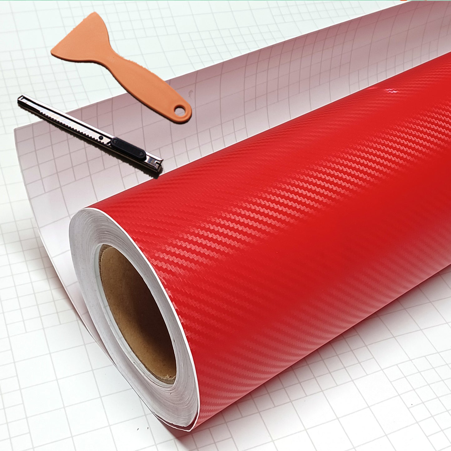 DIYAH 3D Red Carbon Fiber Vinyl Wrap – Twill Weave Film Roll + Free Hand Tool