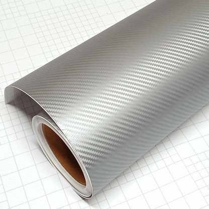 DIYAH 3D Silver Carbon Fiber Vinyl Wrap – Twill Weave Film Roll + Free Hand Tool