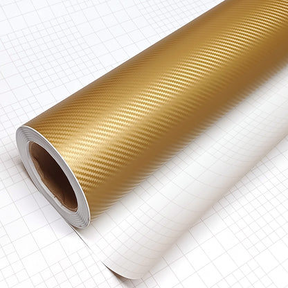 DIYAH 3D Golden Carbon Fiber Vinyl Wrap – Twill Weave Film Roll + Free Hand Tool