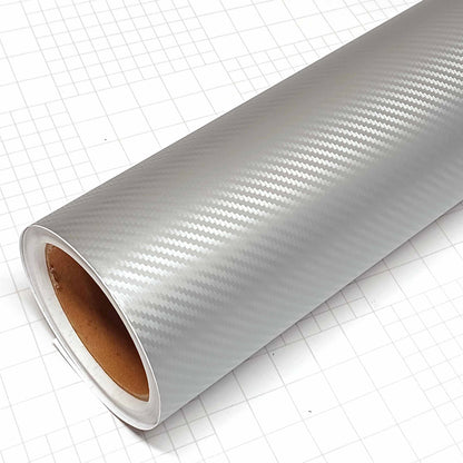 DIYAH 3D Silver Carbon Fiber Vinyl Wrap – Twill Weave Film Roll + Free Hand Tool