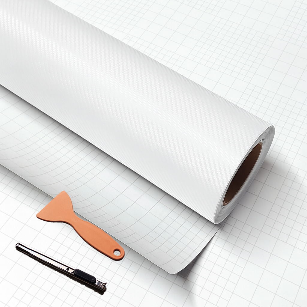 DIYAH 3D White Carbon Fiber Vinyl Wrap – Twill Weave Film Roll + Free Hand Tool